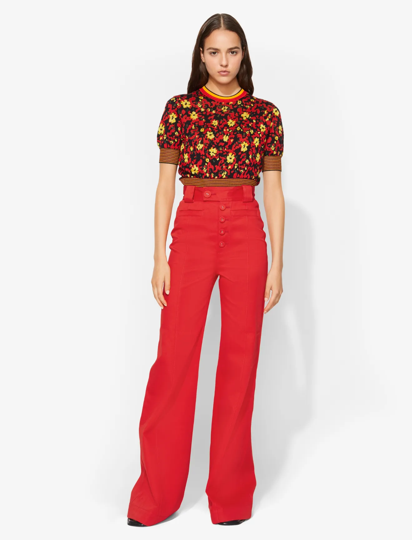 red high waisted pants