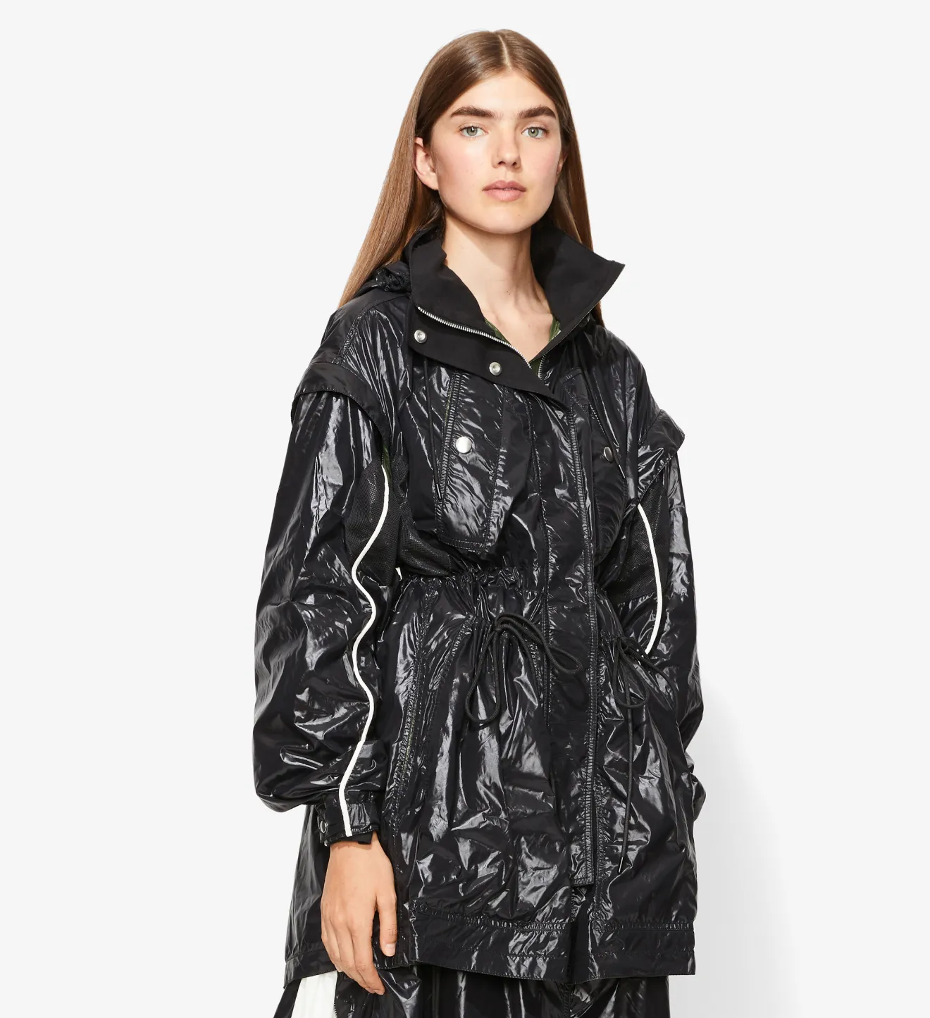 Shiny Nylon Tied Jacket in black 