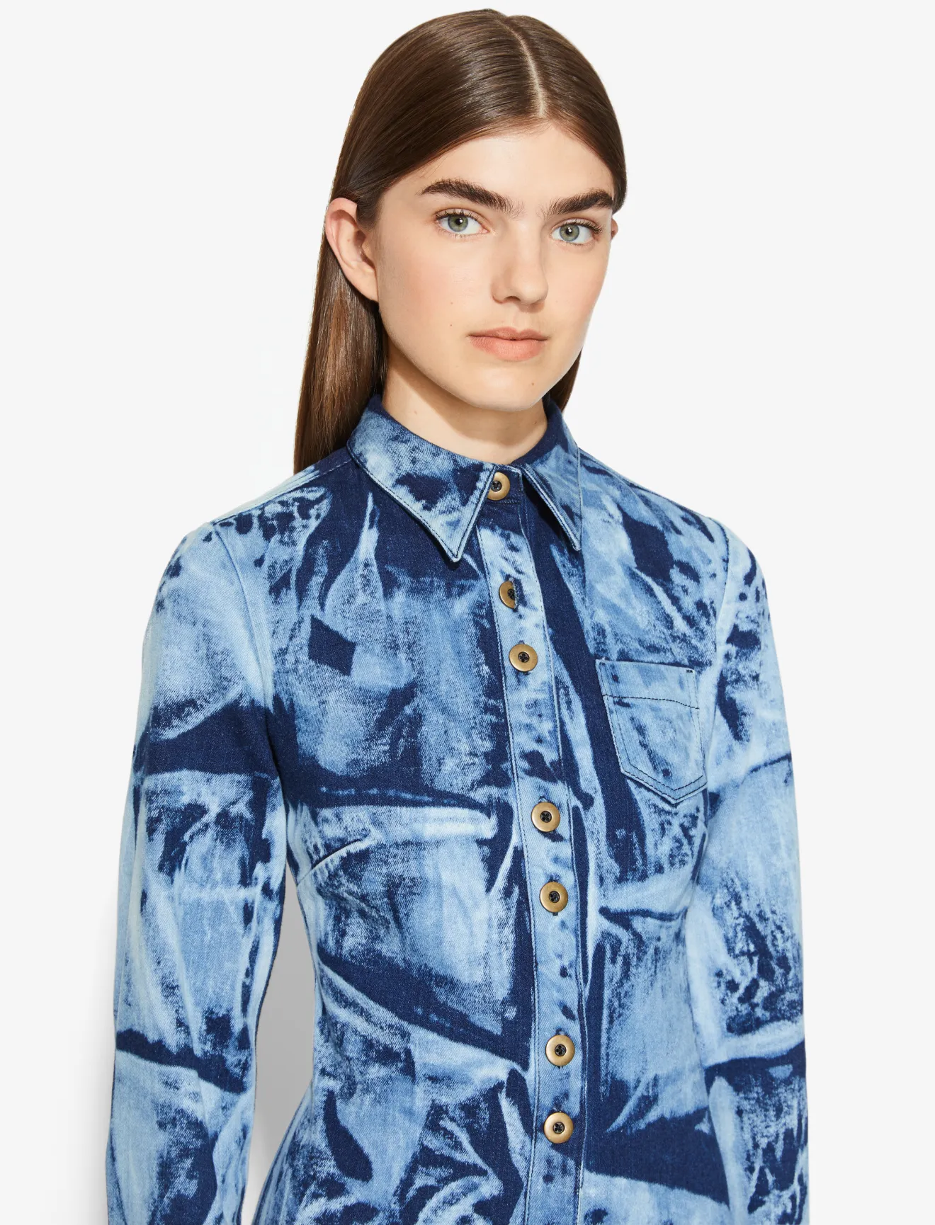 Bleached Denim Shirt Dress in blue 