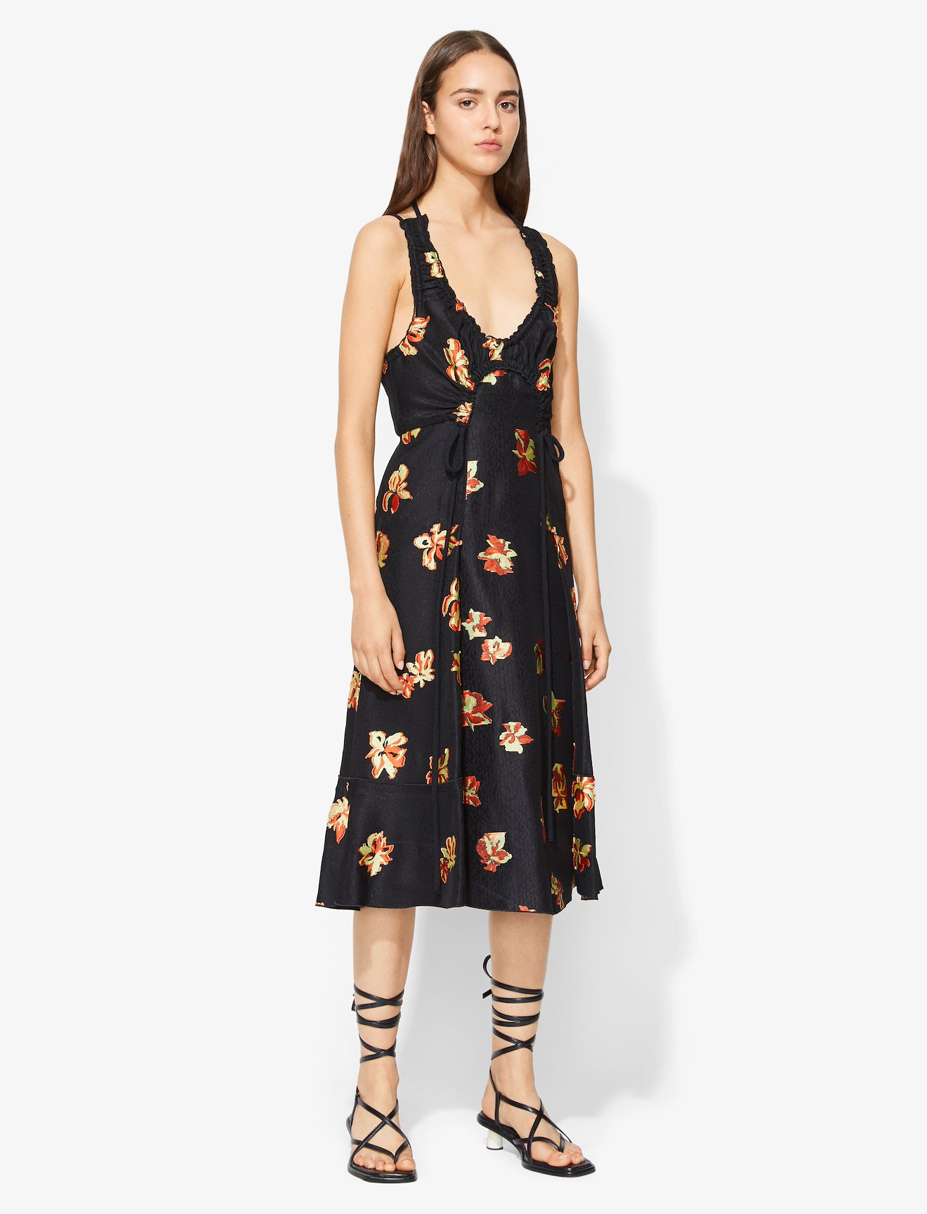 Floral Jacquard Tie Detail Dress #1