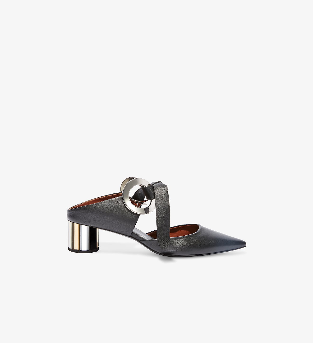 Grommet Block Heel Mules