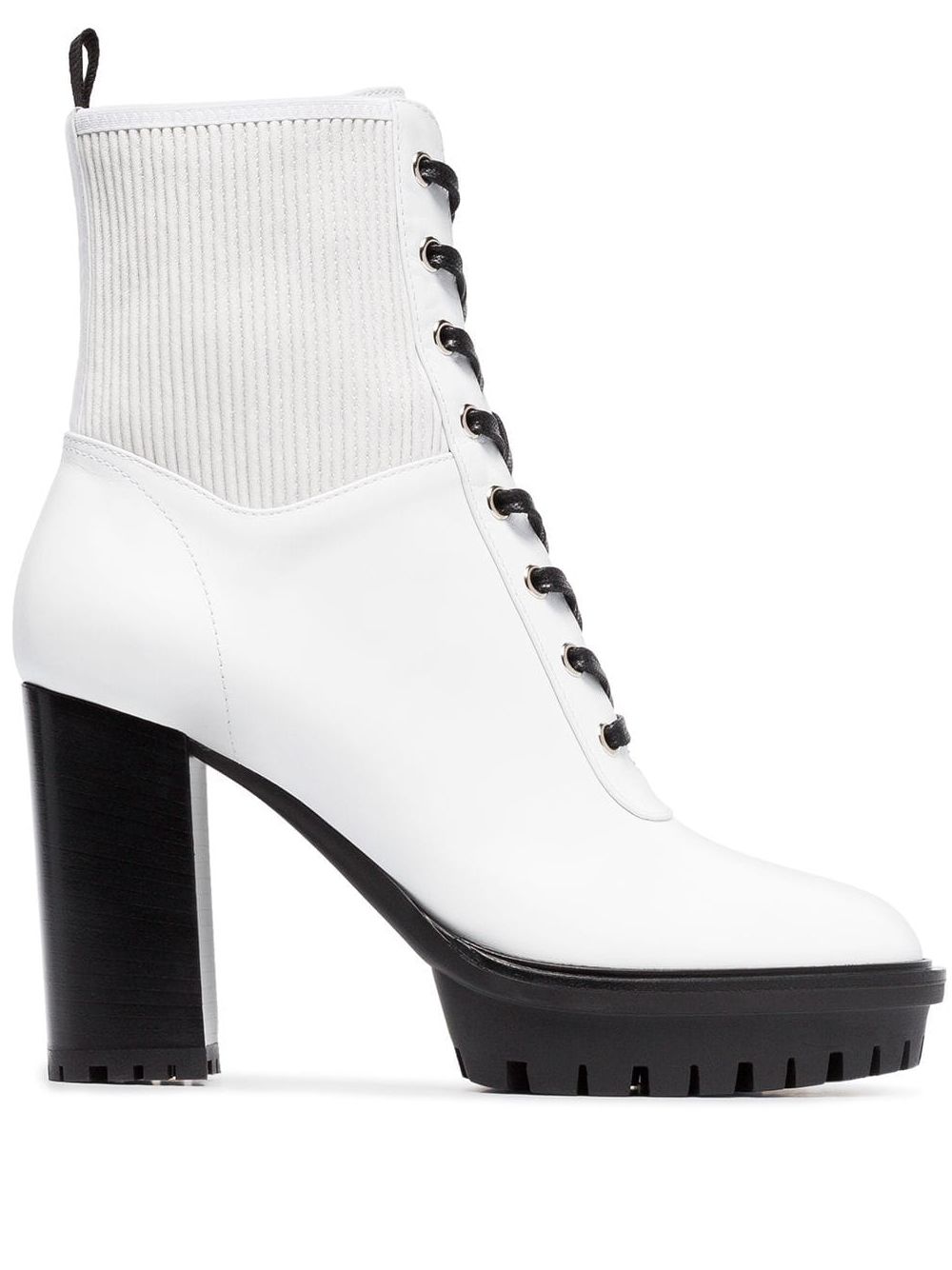 GIANVITO ROSSI WHITE 70 LACEUP LEATHER BOOTS