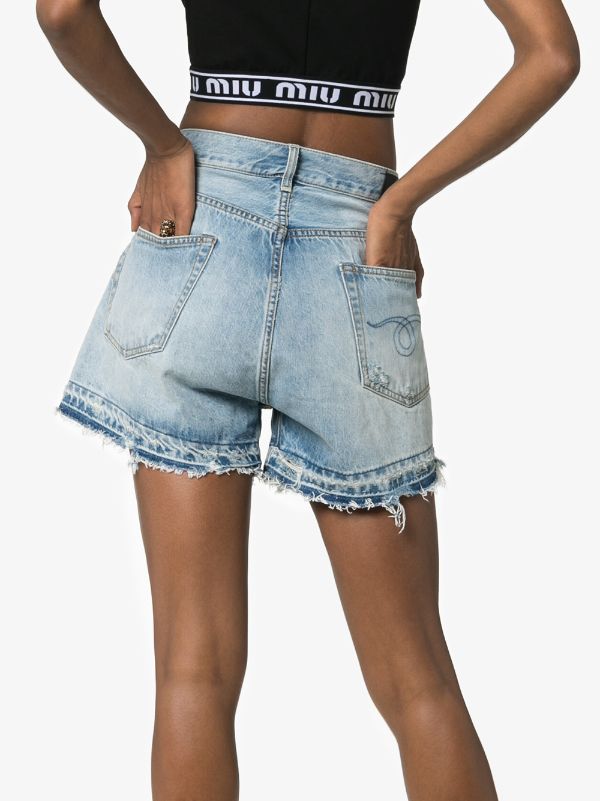 R13 Tilly cross over Fray Hem Denim Shorts Farfetch