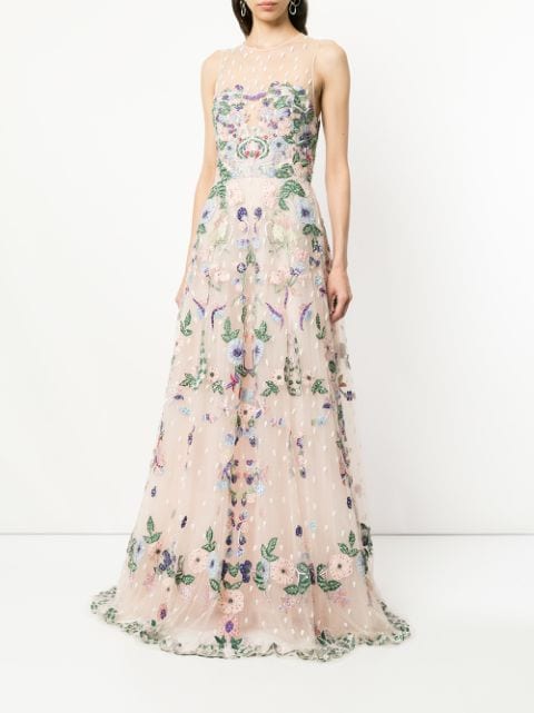 Shop multicolour Zuhair Murad jewel neck fully embellished tulle ball ...