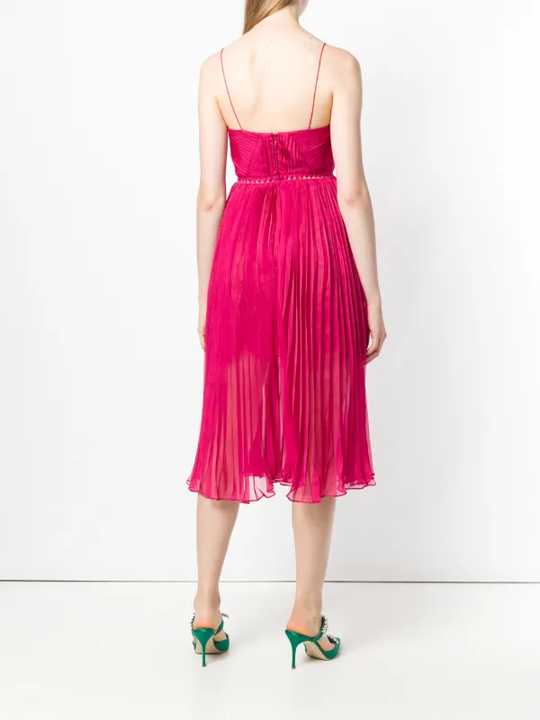 fuchsia pleated chiffon midi dress