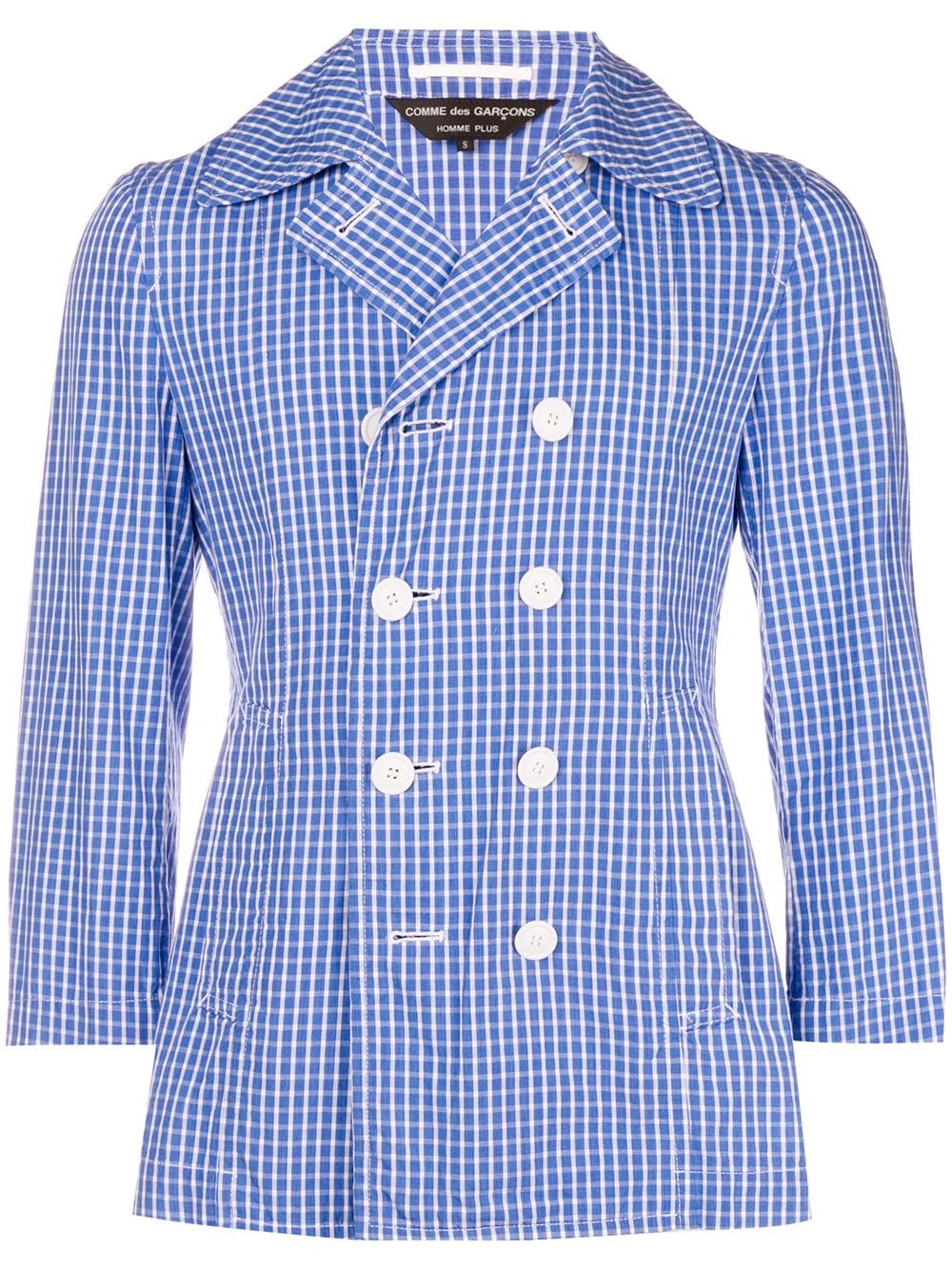 Pre-owned Comme Des Garçons Checked Double-breasted Jacket In Blue