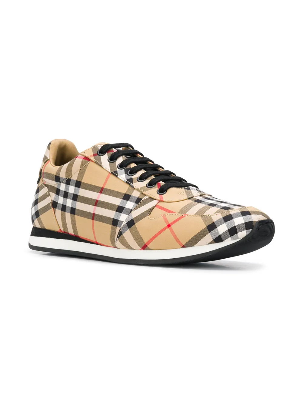 vintage check and leather sneakers