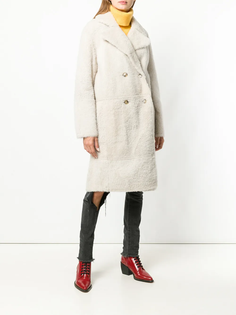 Yves Salomon oversized shearling coat Wit