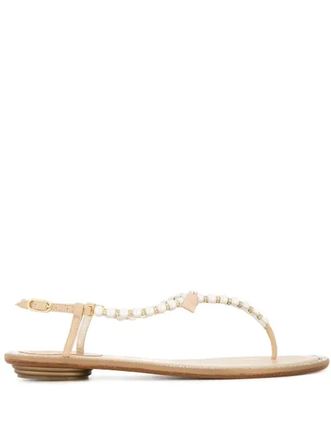 Click to view more detailed imagery on our partner's website RenÉ Caovilla Faux Pearl-embellished Leather Sandals In Neutrals