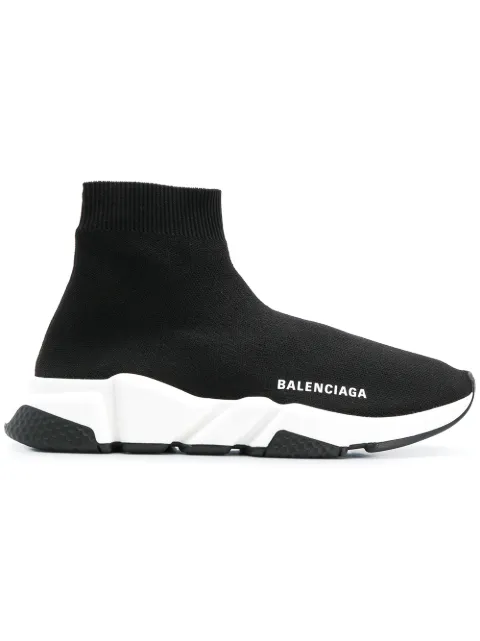 Balenciaga Speed Logo-Print Stretch-Knit High-Top Sneakers In Black