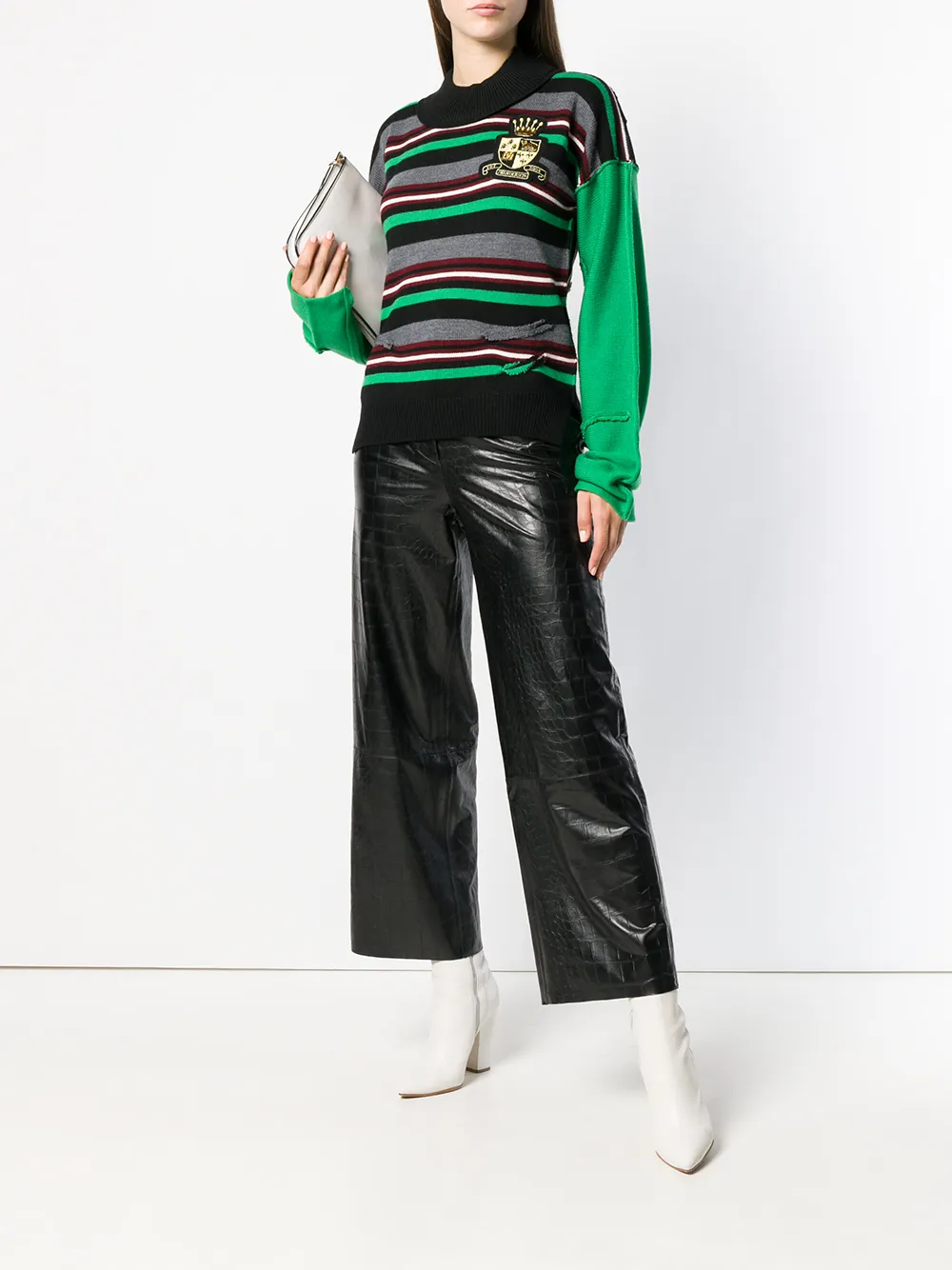  Jw Anderson Pull Rayé à Patch Blason - Vert 