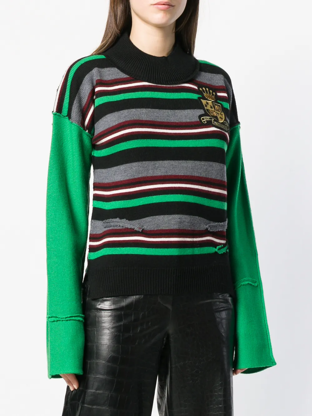  Jw Anderson Pull Rayé à Patch Blason - Vert 