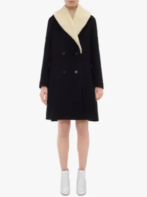 Swing Coat With Shearling Collar In Blue Jw Anderson Swing Coat With Shearling Collar In, Swing Peacoat White