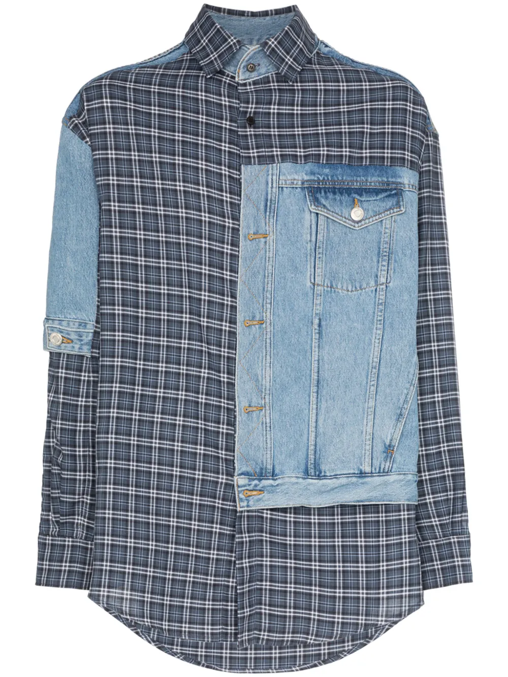 Martine Rose Jeans MARTINE ROSE KARIERTES HEMD MIT JEANSEINSÄTZEN - BLAU