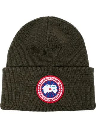 canada goose military green logo patch wool beanie farfetch