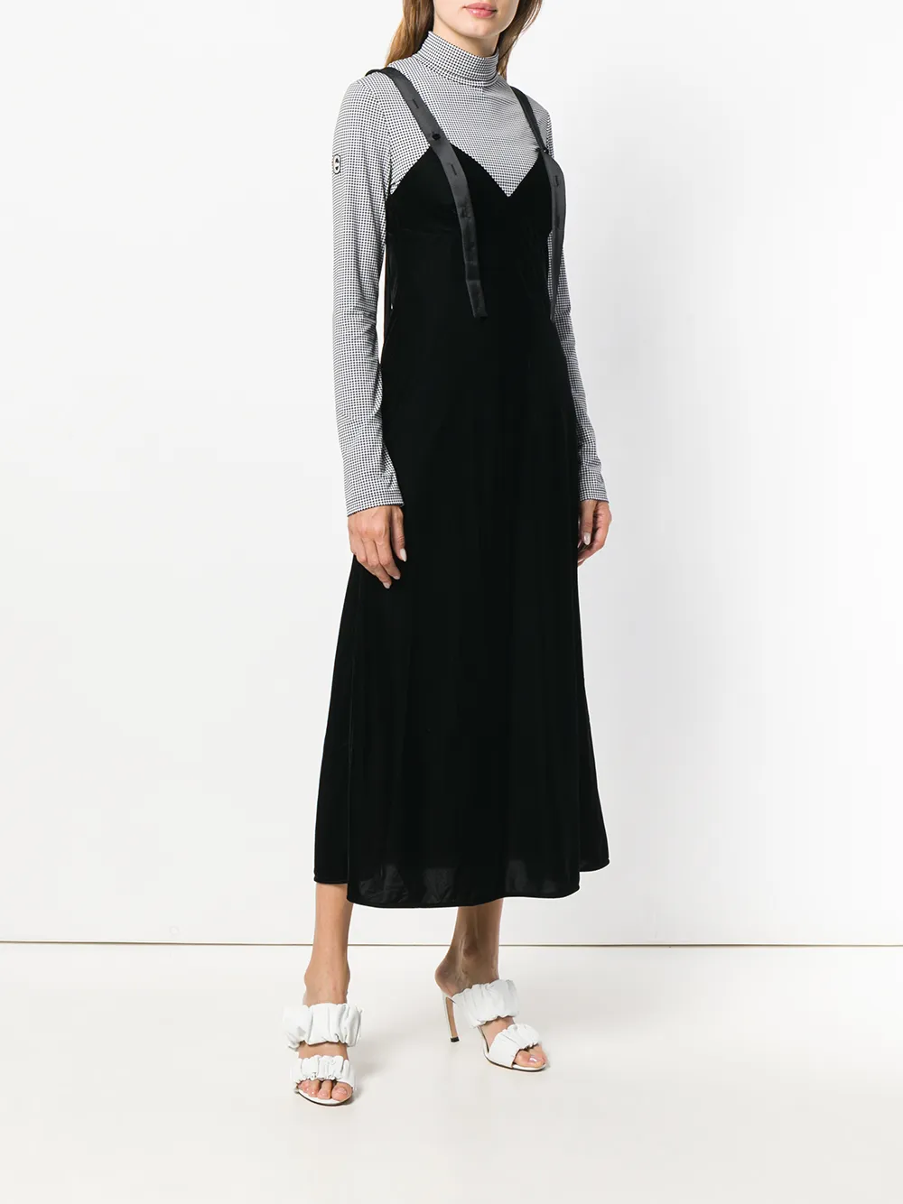 Off-White lange gestreepte jurk Zwart