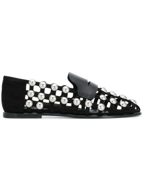 Click to view more detailed imagery on our partner's website Alexander Wang Sam Studded Leather And Suede Caged Loafers In Black