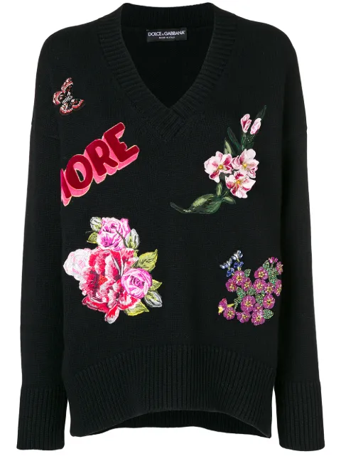 Farfetch Gabbana amp; Maglione Ricamati Con Dolce Fiori nfY4wqqZ