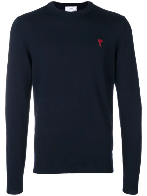 Click to view more detailed imagery on our partner's website Ami Alexandre Mattiussi Crew Neck Sweater Ami De Coeur Patch In Blue