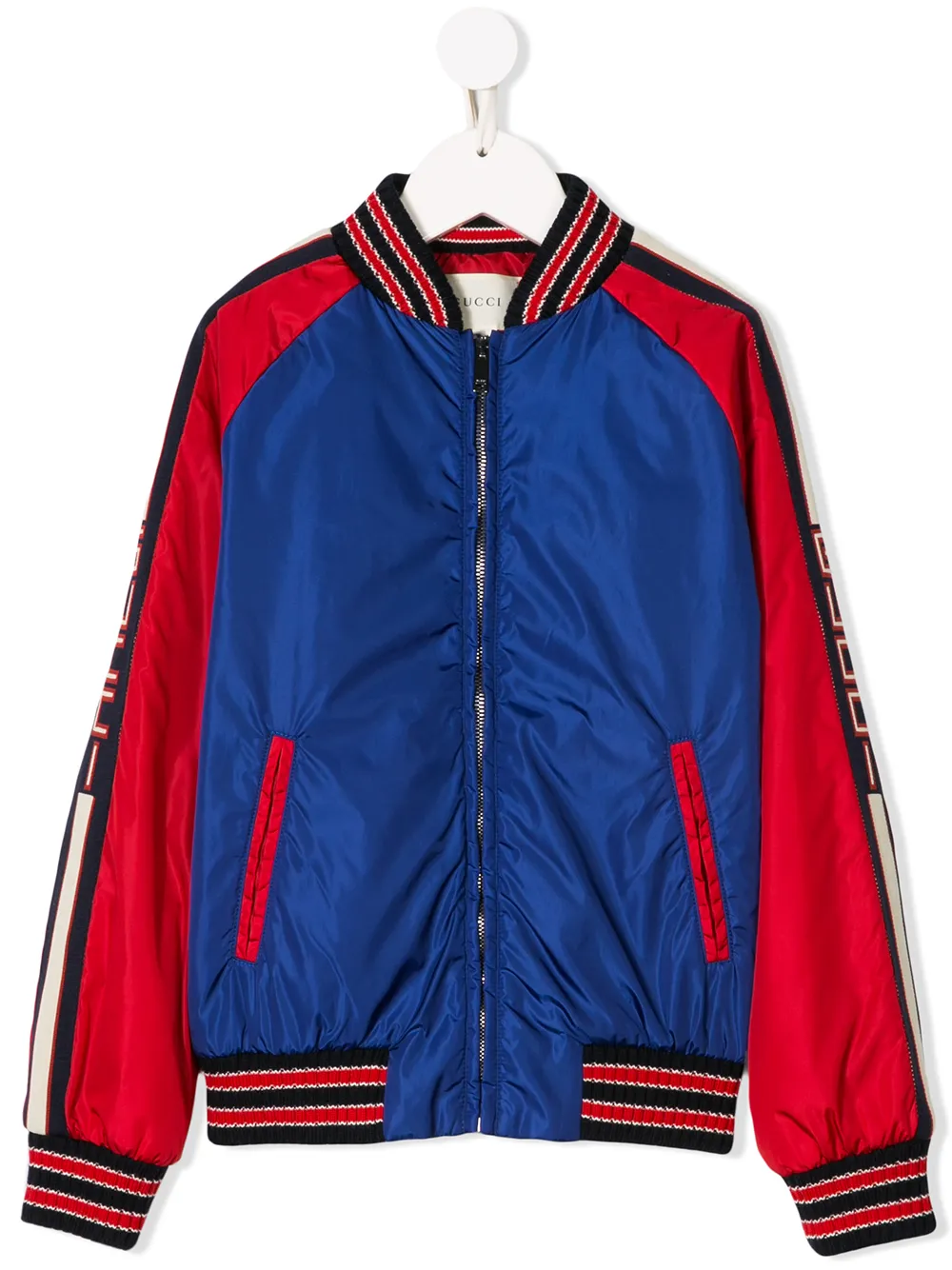 Click to view more detailed imagery on our partner's website Gucci Kids' Stripe Bomber Jacket In Blue