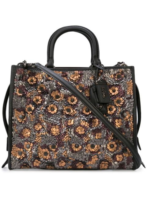 COACH COACH SEQUIN EMBELLISHED ROGUE TOTE - BROWN