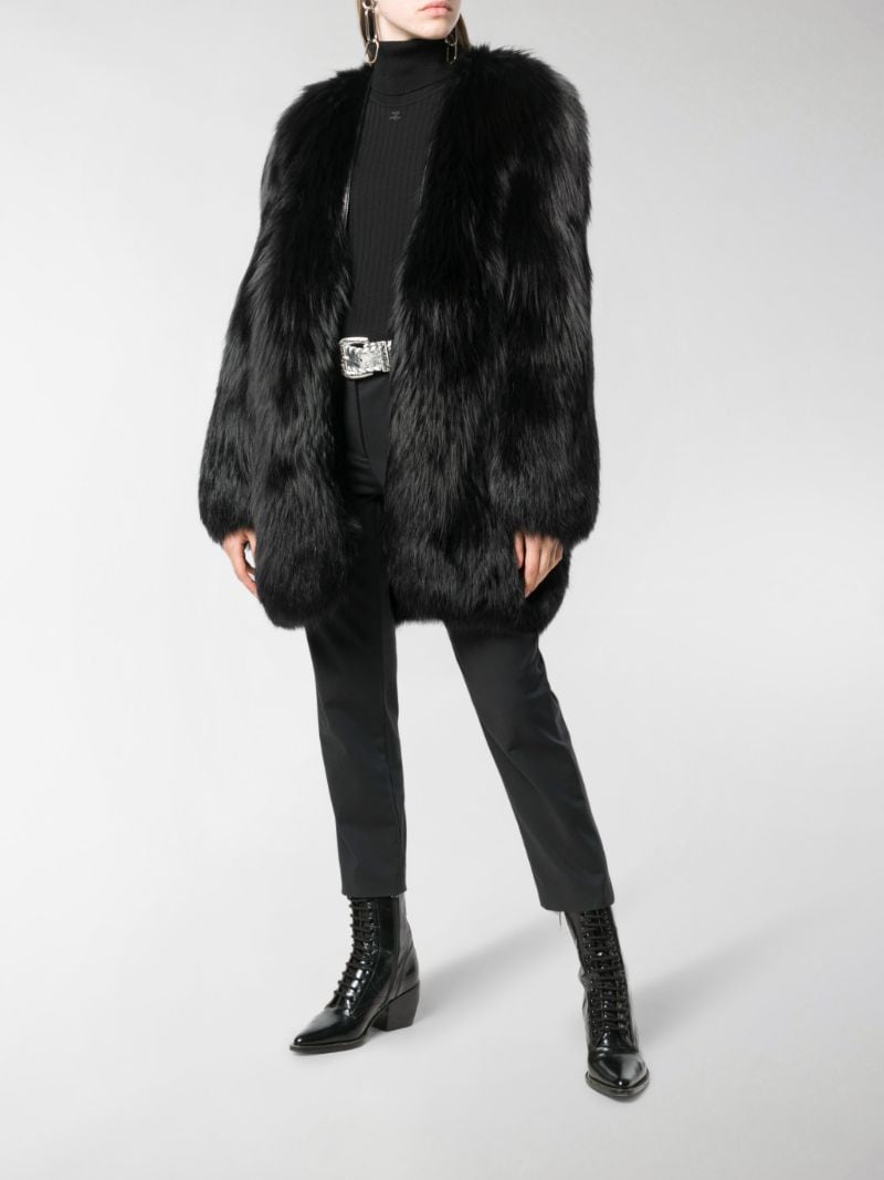 Saint Laurent oversized fur coat black | MODES