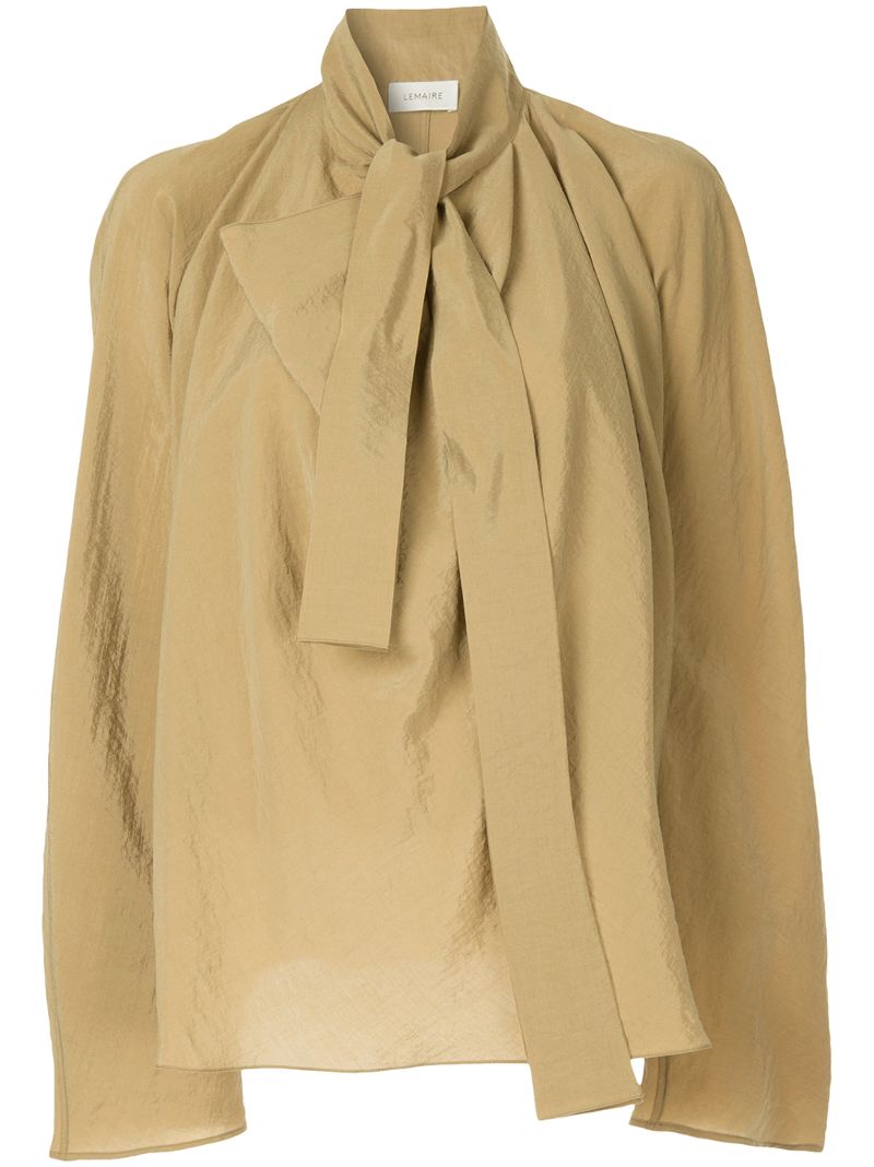 lemaire tie neck draped blouse brown