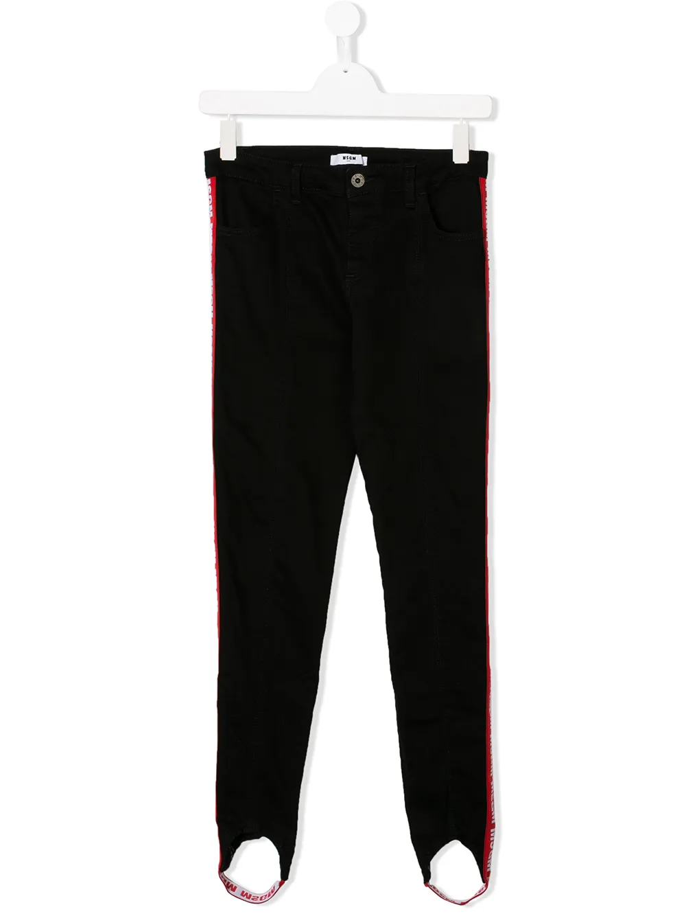 MSGM Kids TEEN logo trim stirrup jeans Zwart