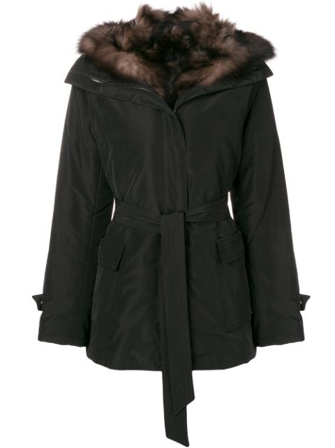 MAX & MOI MAX & MOI BELTED FUR LINED PARKA - BLACK