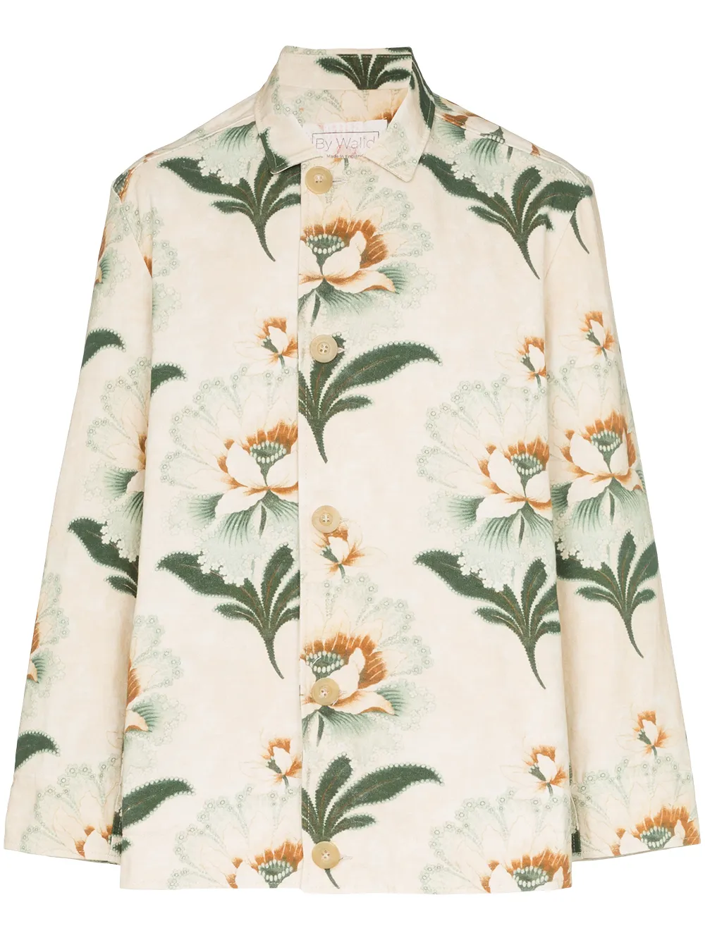 By Walid Jackets BY WALID LOTUS FLOWER PRINT BUTTON-DOWN SHIRT JACKET - NEUTRALS