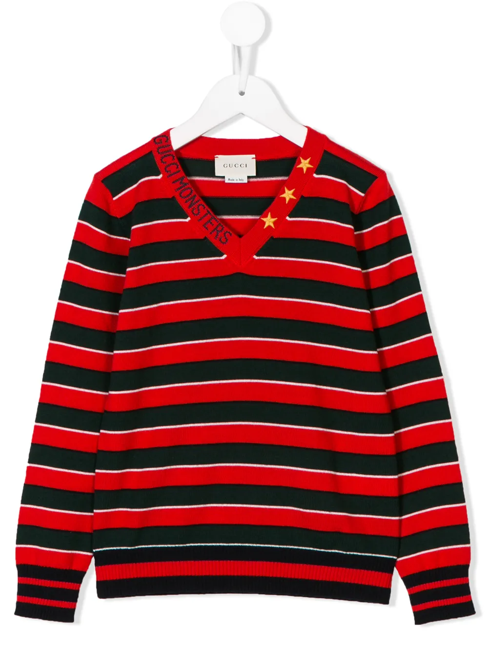 Gucci Kids' Striped V-neck Jumper In Red