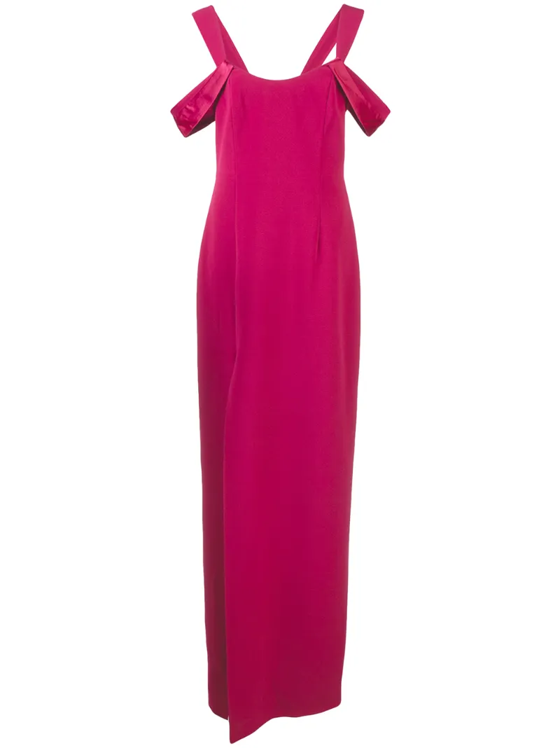 Click to view more detailed imagery on our partner's website Halston Heritage Halston Woman Satin-trimmed Stretch-crepe Gown Magenta In Pink