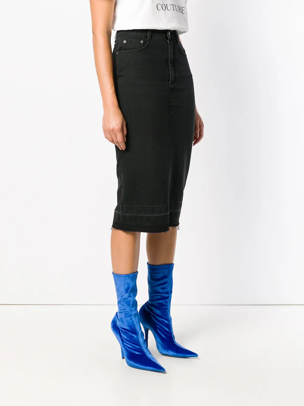 Givenchy Denim kokerrok met gerafelde zoom Zwart