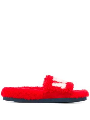 red designer flip flops