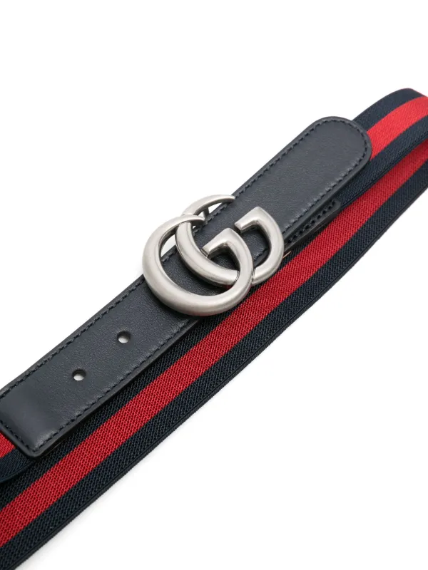 Gucci Kids Double G buckle Web Strap Belt Kids Spandex Elastane Leather Palladium S Black