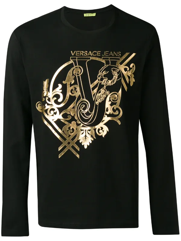 Versace Jeans Couture t shirt Med Barocktryck Farfetch Versace Långärmad Klänning Med Barocktryck Farfetch