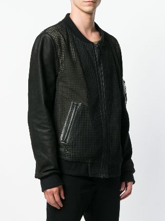 collarless leather mesh-like jacket展示图