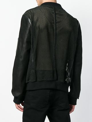 collarless leather mesh-like jacket展示图