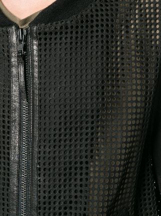 collarless leather mesh-like jacket展示图