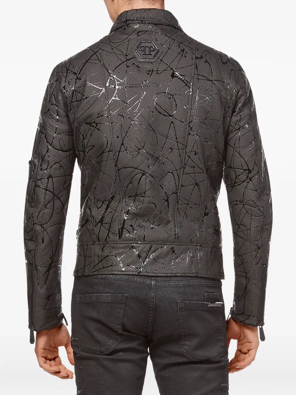 Philipp Plein Bikerjack met gewelde afwerking Zwart
