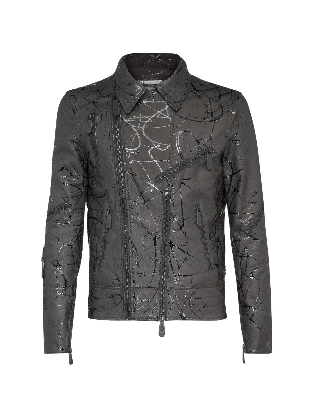 Philipp Plein Bikerjack met gewelde afwerking Zwart