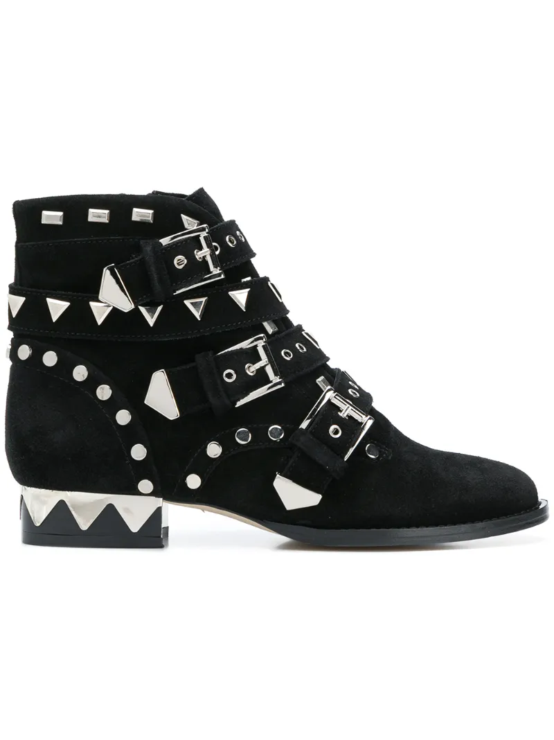 Click to view more detailed imagery on our partner's website Sophia Webster Riko Biker Black Suede Leather Ankle Boots