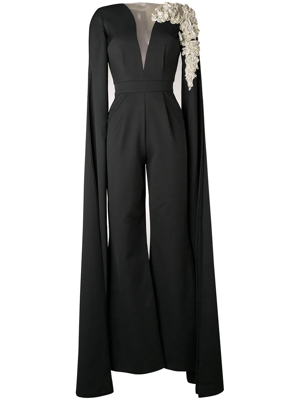 white jumpsuit with cape sleeves