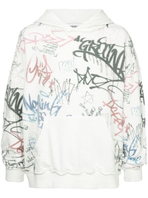 Ground Zero graffiti print inside out hoodie