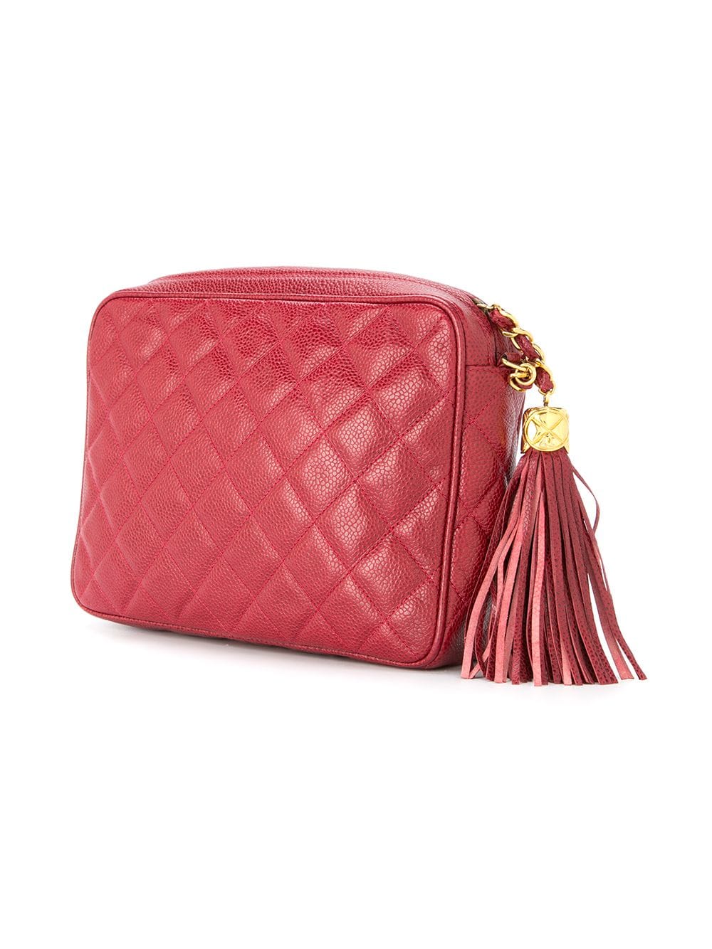 Shop red Chanel Pre-Owned 1991-1994 Chanel quilted fringe chain ...