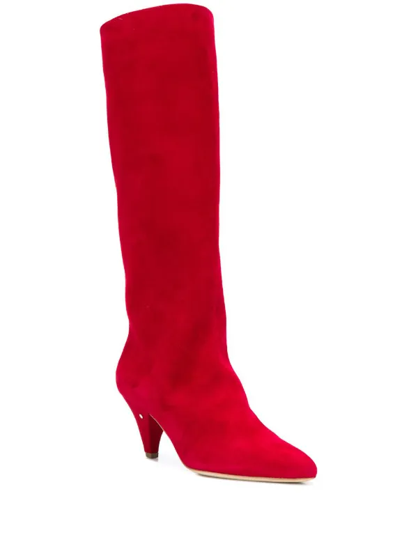 red calf length boots