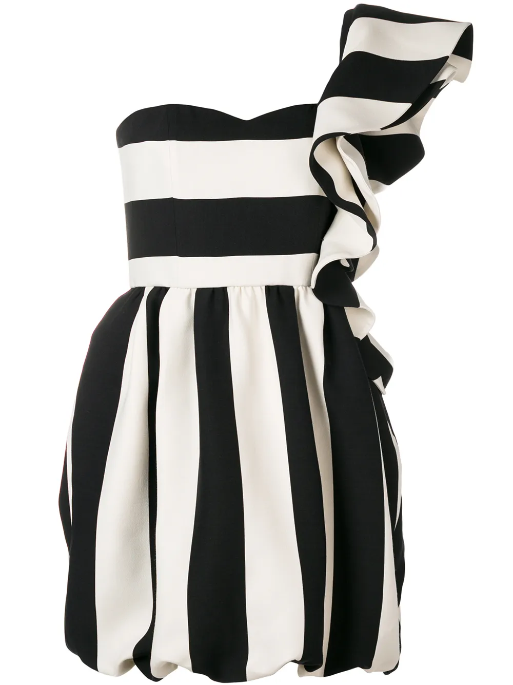 Valentino Garavani striped one shoulder ruffle dress - Black