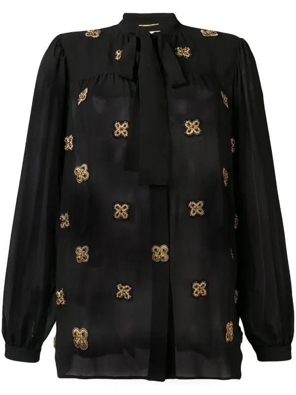 Saint Laurent Semi-sheer Embroidered Shirt in Black