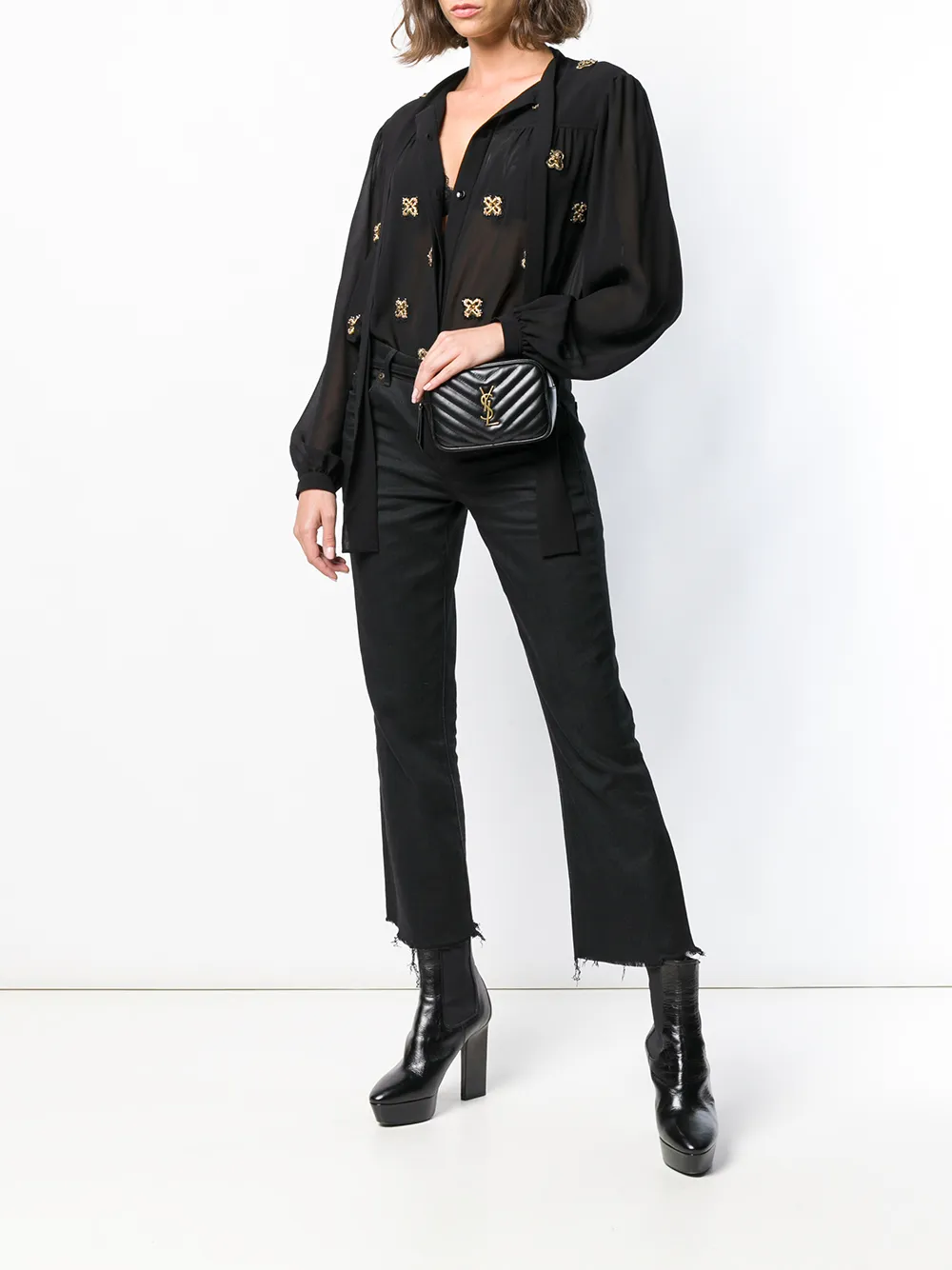 Saint Laurent semi transparant shirt met borduursel Zwart
