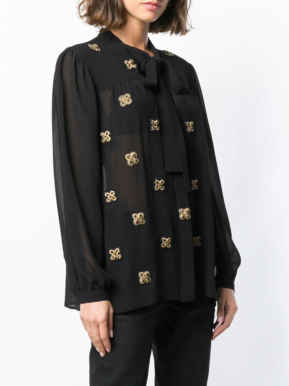 Saint Laurent semi transparant shirt met borduursel Zwart